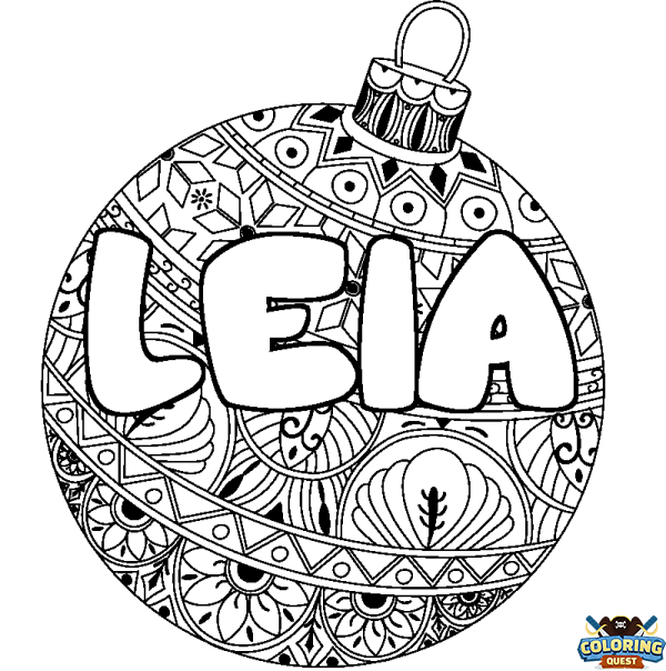 Coloring page first name LEIA - Christmas tree bulb background