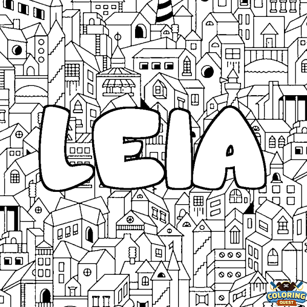 Coloring page first name LEIA - City background