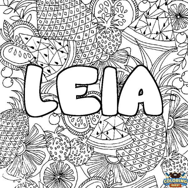 Coloring page first name LEIA - Fruits mandala background