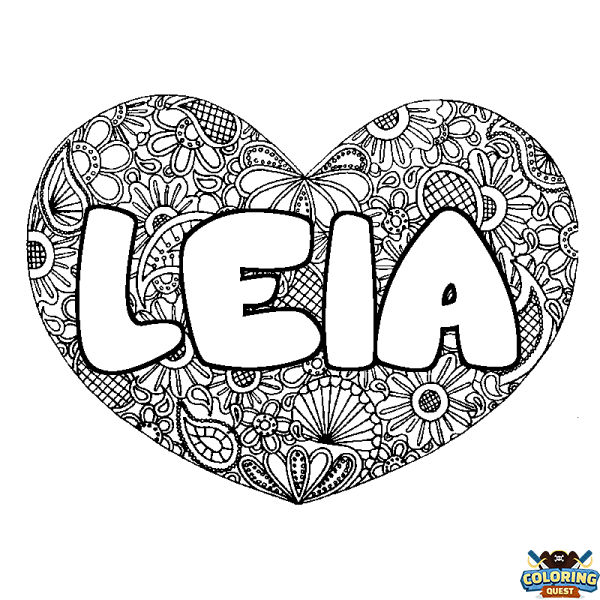 Coloring page first name LEIA - Heart mandala background