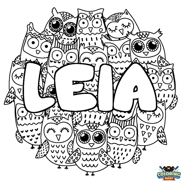 Coloring page first name LEIA - Owls background