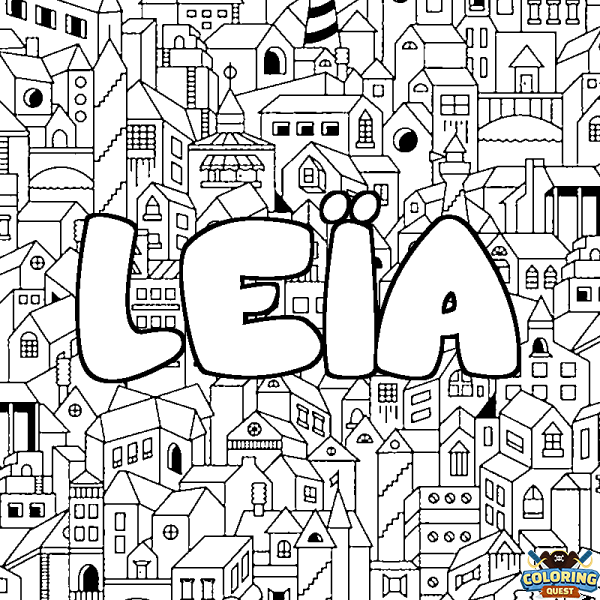 Coloring page first name LE&Iuml;A - City background