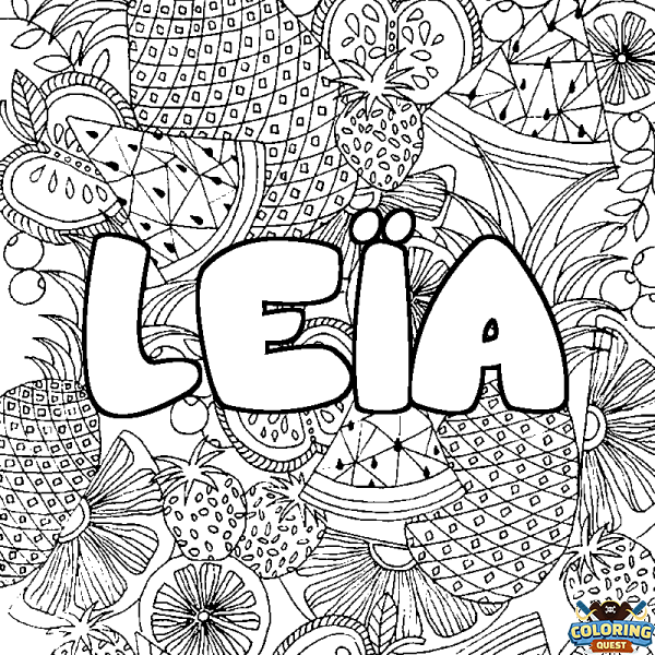 Coloring page first name LE&Iuml;A - Fruits mandala background