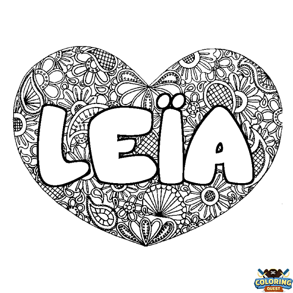 Coloring page first name LE&Iuml;A - Heart mandala background