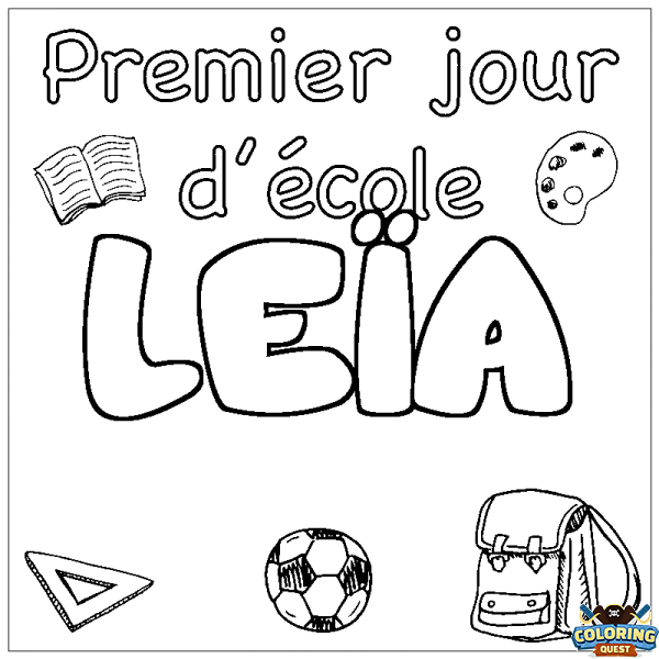 Coloring page first name LE&Iuml;A - School First day background