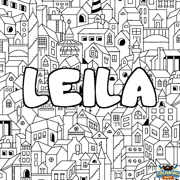 Coloring page first name LEILA - City background