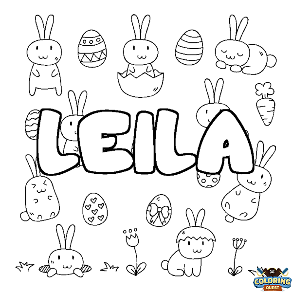 Coloring page first name LEILA - Easter background