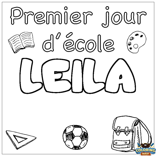 Coloring page first name LEILA - School First day background