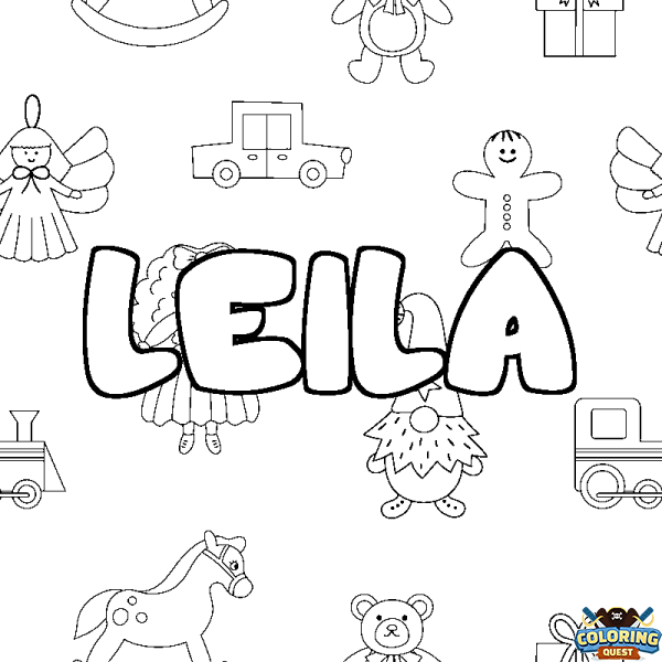 Coloring page first name LEILA - Toys background