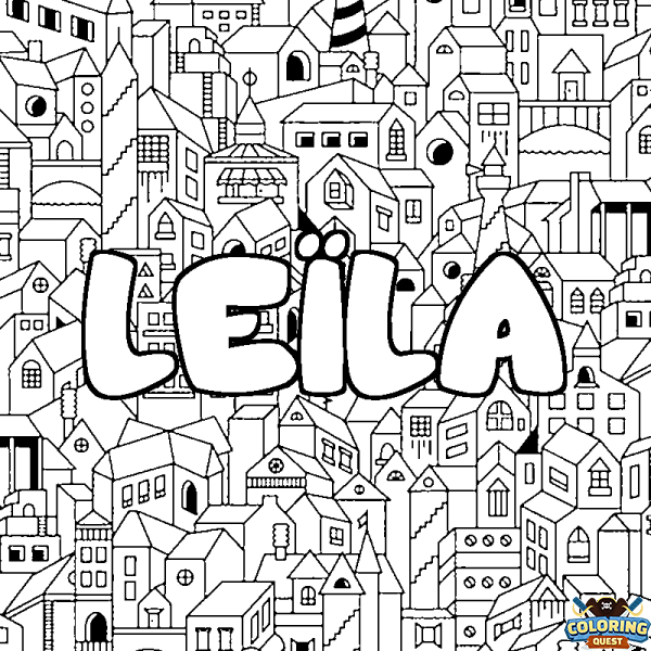 Coloring page first name LE&Iuml;LA - City background