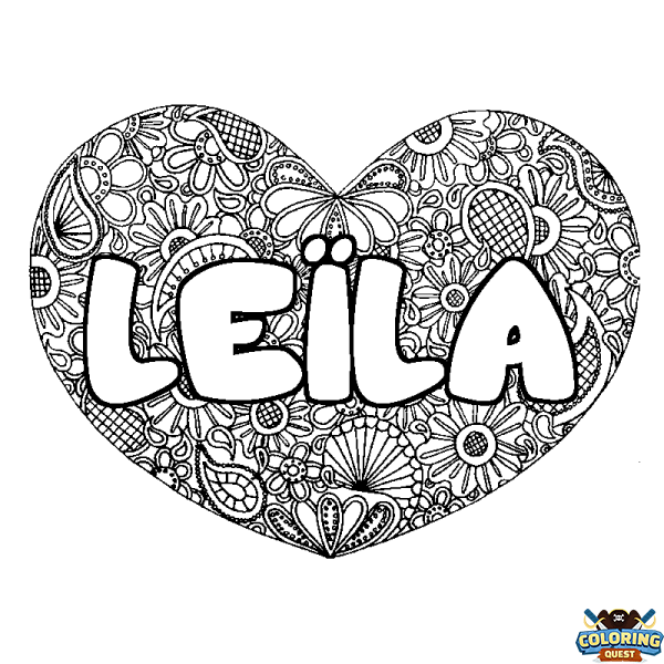 Coloring page first name LE&Iuml;LA - Heart mandala background