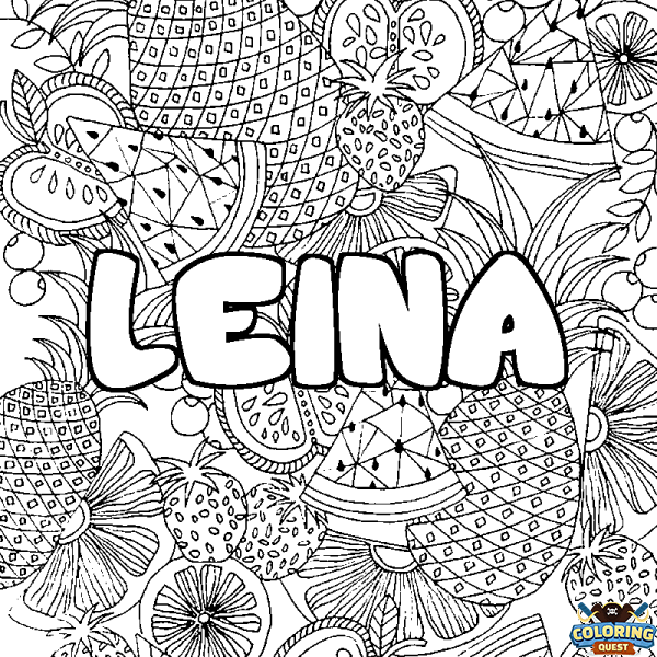 Coloring page first name LEINA - Fruits mandala background