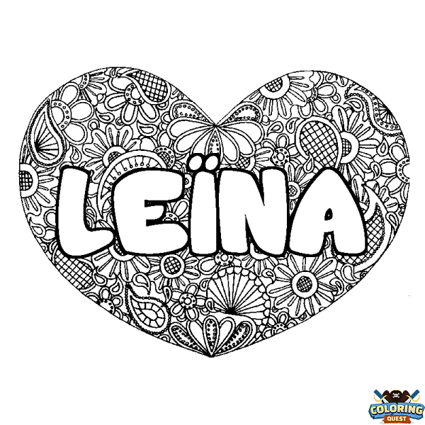 Coloring page first name LE&Iuml;NA - Heart mandala background