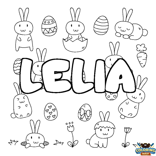 Coloring page first name LELIA - Easter background