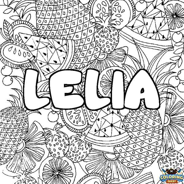 Coloring page first name LELIA - Fruits mandala background