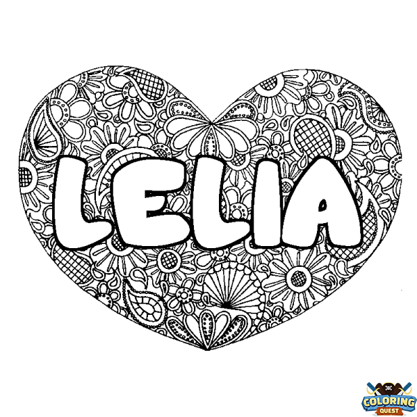 Coloring page first name LELIA - Heart mandala background