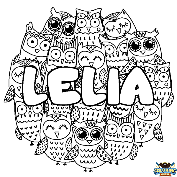 Coloring page first name LELIA - Owls background