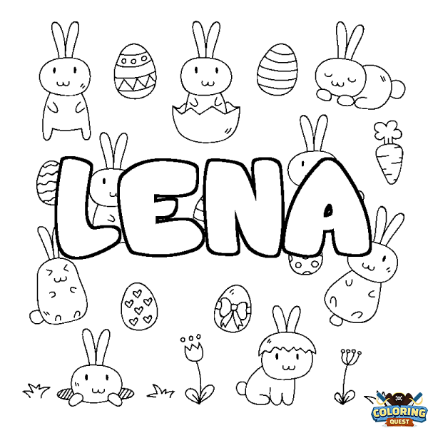 Coloring page first name LENA - Easter background