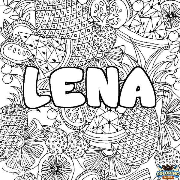 Coloring page first name LENA - Fruits mandala background