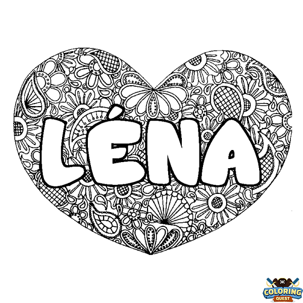 Coloring page first name L&Eacute;NA - Heart mandala background