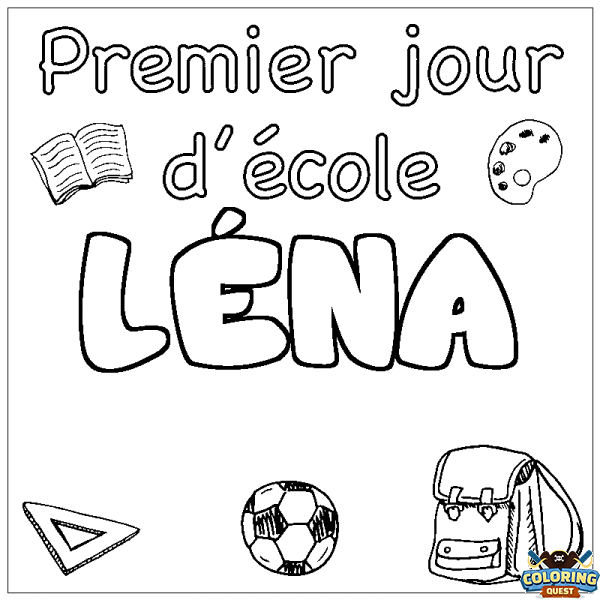 Coloring page first name L&Eacute;NA - School First day background