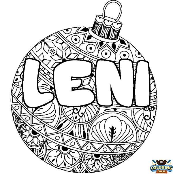 Coloring page first name LENI - Christmas tree bulb background