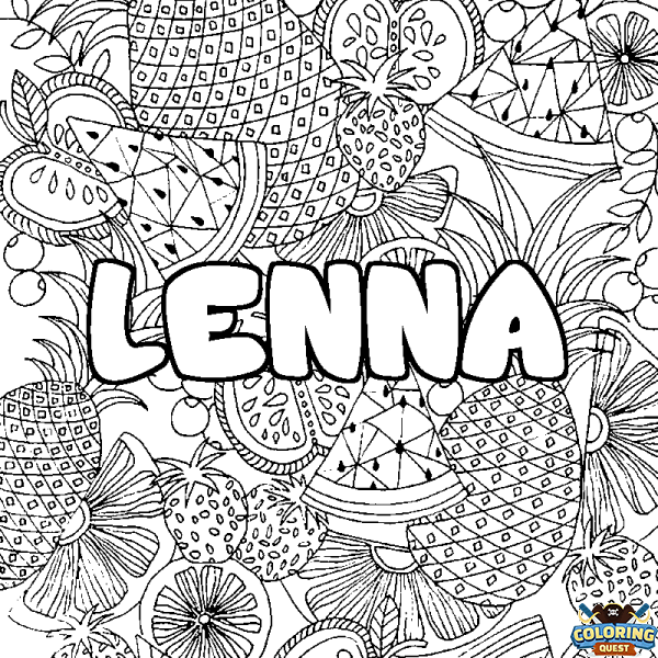 Coloring page first name LENNA - Fruits mandala background