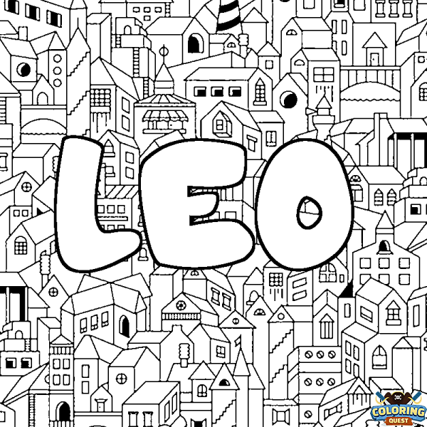 Coloring page first name LEO - City background