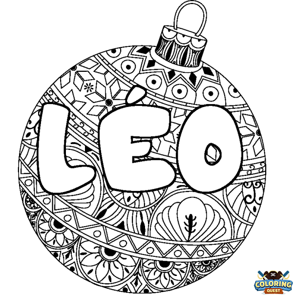 Coloring page first name L&Eacute;O - Christmas tree bulb background