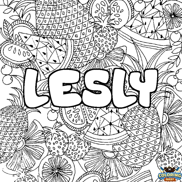 Coloring page first name LESLY - Fruits mandala background