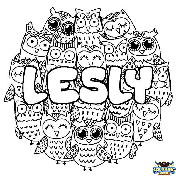 Coloring page first name LESLY - Owls background