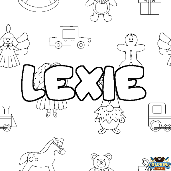 Coloring page first name LEXIE - Toys background