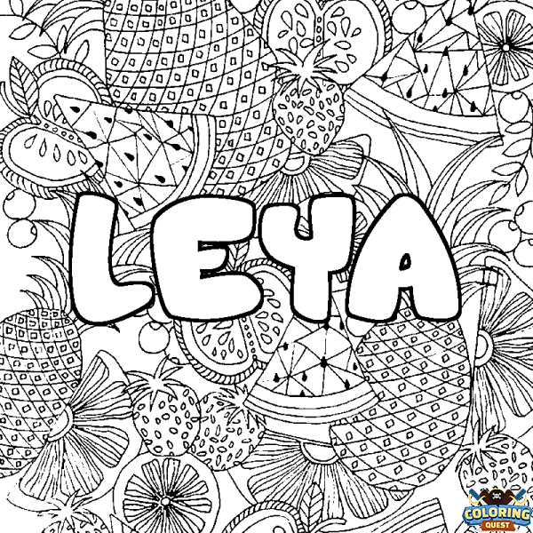 Coloring page first name LEYA - Fruits mandala background