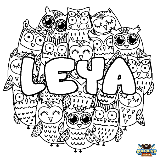 Coloring page first name LEYA - Owls background