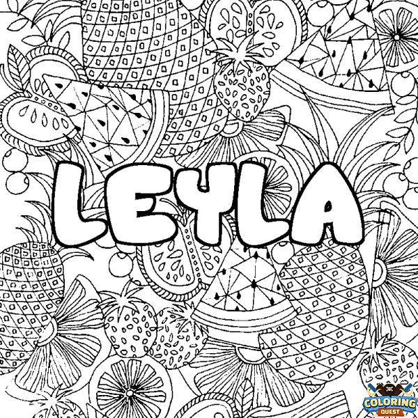 Coloring page first name LEYLA - Fruits mandala background