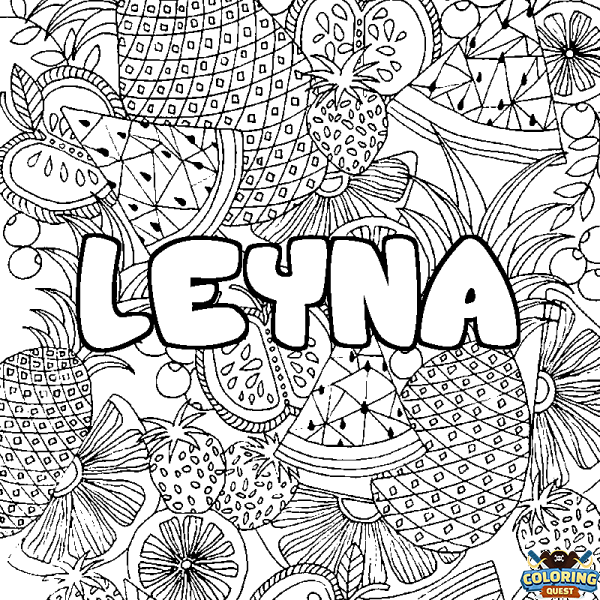 Coloring page first name LEYNA - Fruits mandala background