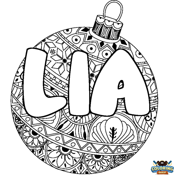 Coloring page first name LIA - Christmas tree bulb background