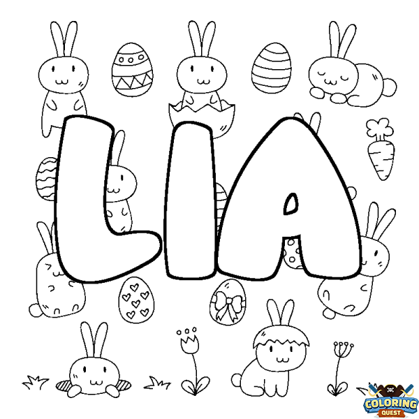 Coloring page first name LIA - Easter background