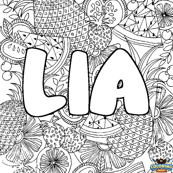 Coloring page first name LIA - Fruits mandala background