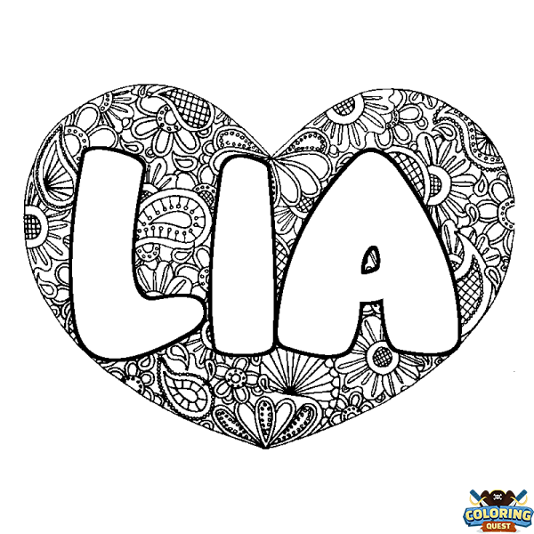 Coloring page first name LIA - Heart mandala background