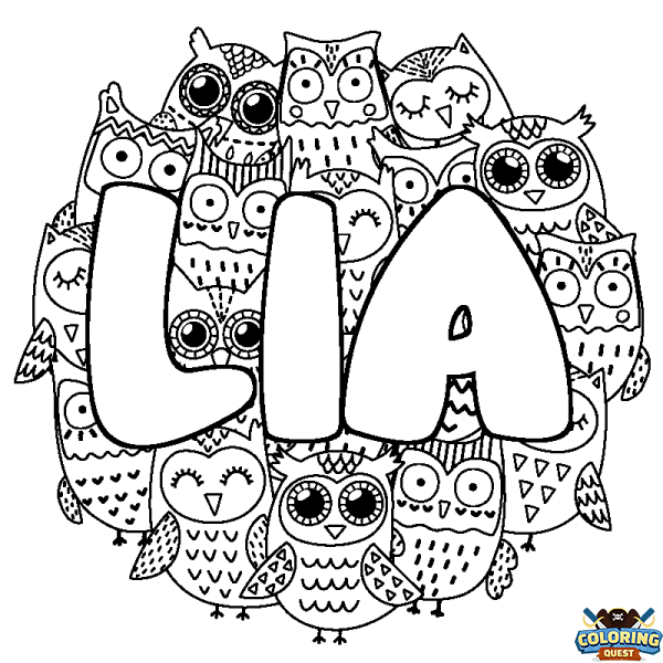 Coloring page first name LIA - Owls background