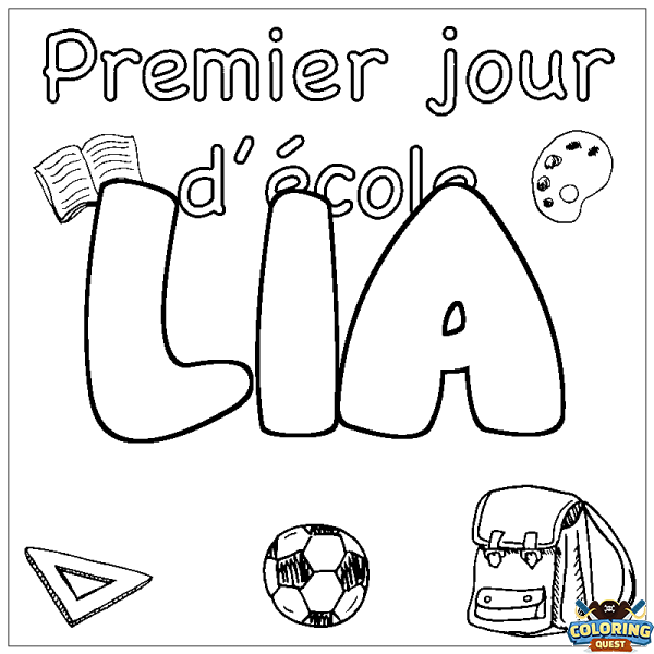 Coloring page first name LIA - School First day background