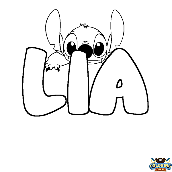 Coloring page first name LIA - Stitch background