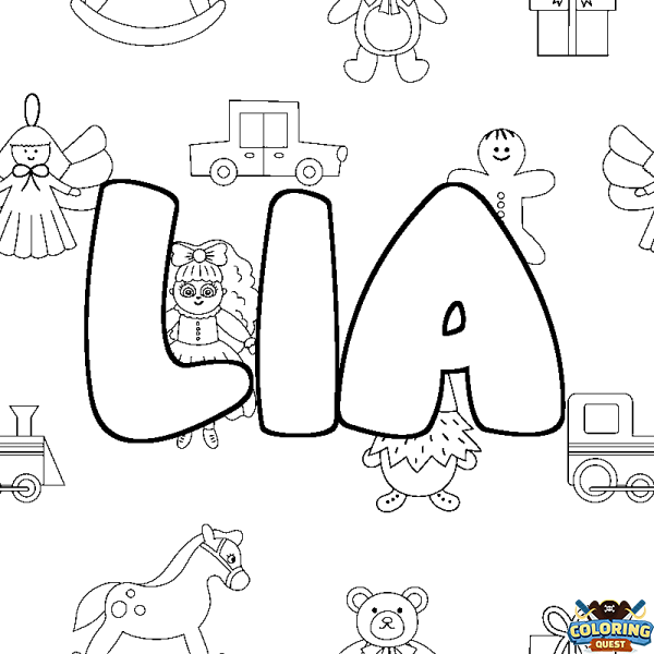 Coloring page first name LIA - Toys background