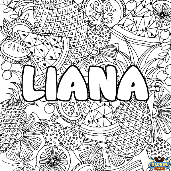 Coloring page first name LIANA - Fruits mandala background