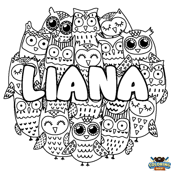 Coloring page first name LIANA - Owls background