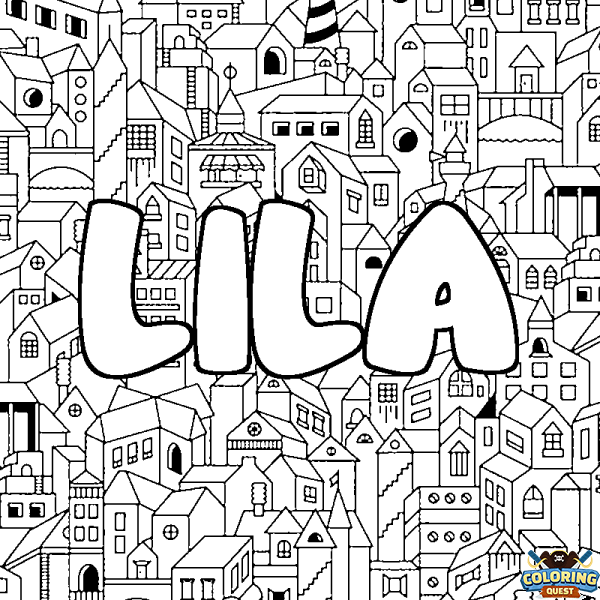 Coloring page first name LILA - City background