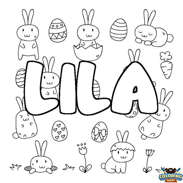 Coloring page first name LILA - Easter background