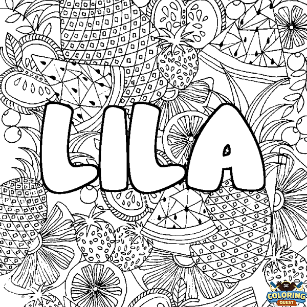 Coloring page first name LILA - Fruits mandala background