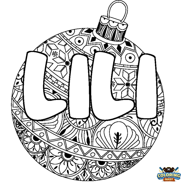 Coloring page first name LILI - Christmas tree bulb background